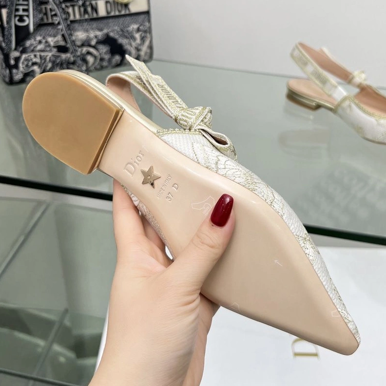 J'Adior Slingback Pumps Women Toile de Jouy Mexico Motif Canvas White Gold WellDesigned 3658