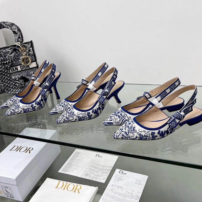 J'Adior Slingback Pumps Women Toile de Jouy Motif Canvas Bright Blue Affordable 1303