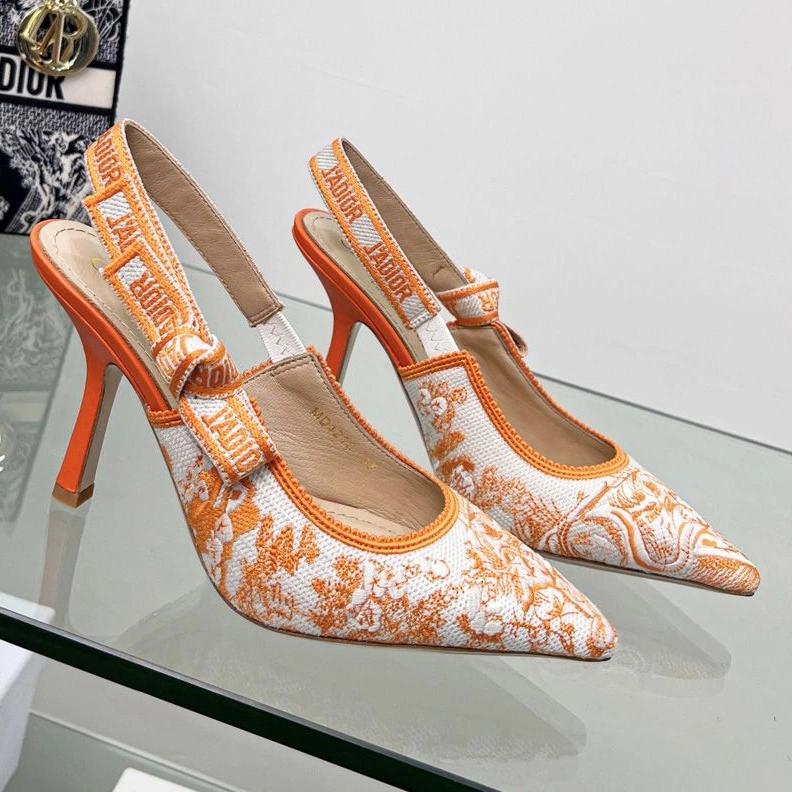 J'Adior Slingback Pumps Women Toile de Jouy Motif Canvas Orange TopPick 288