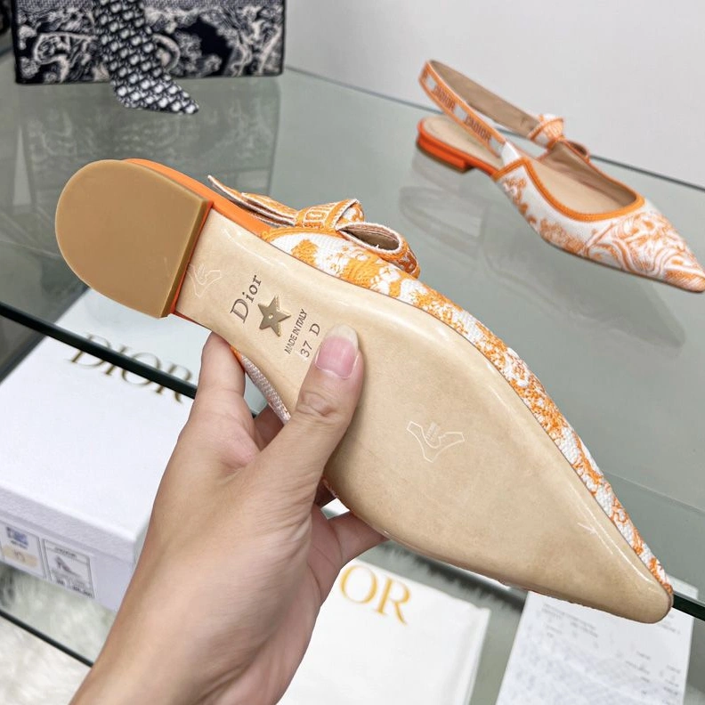 J'Adior Slingback Pumps Women Toile de Jouy Motif Canvas Orange TopPick 288