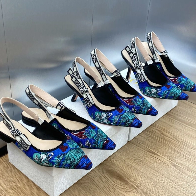 J'Adior Slingback Pumps Women Toile de Jouy Voyage Motif Canvas Blue Green AllSeason 7968