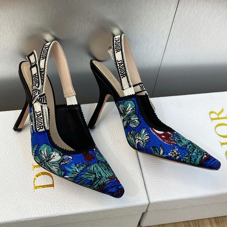 J'Adior Slingback Pumps Women Toile de Jouy Voyage Motif Canvas Blue Green AllSeason 7968