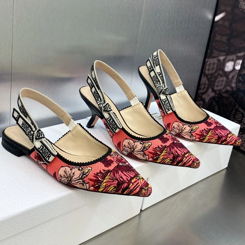 J'Adior Slingback Pumps Women Toile de Jouy Voyage Motif Canvas Pink AllSeason 1054
