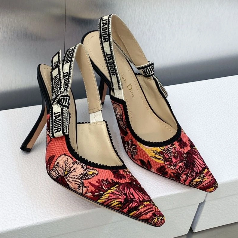J'Adior Slingback Pumps Women Toile de Jouy Voyage Motif Canvas Pink AllSeason 1054