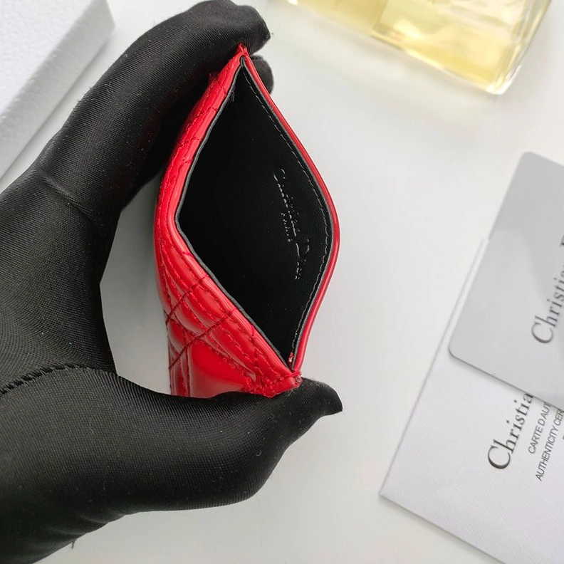 Lady Dior Card Holder Patent Cannage Calfskin Red Comfortable 1824