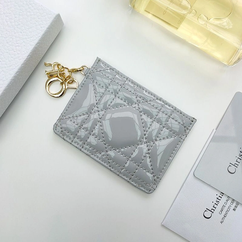 Lady Dior Card Holder Patent Cannage Calfskin Silver Trendy 8052