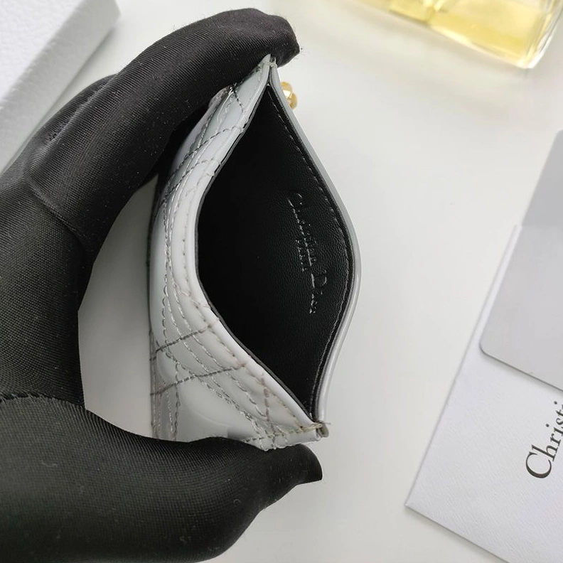 Lady Dior Card Holder Patent Cannage Calfskin Silver Trendy 8052