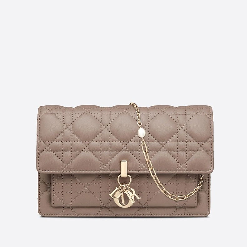 Lady Dior Chain Pouch Cannage Lambskin Khaki EasyMatch 6549