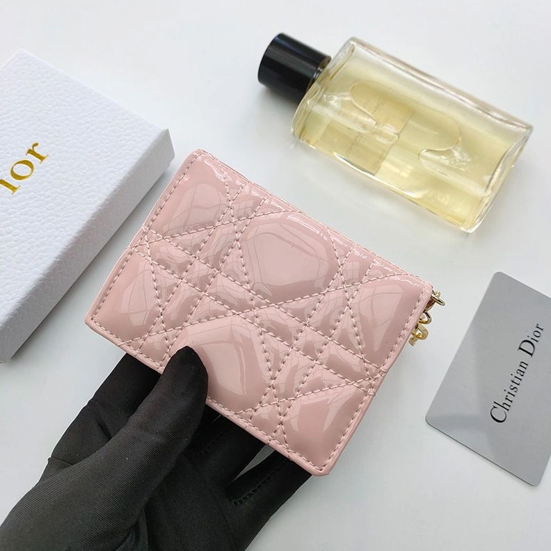 Lady Dior Flap Card Holder Patent Cannage Calfskin Pink WellDesigned 5476