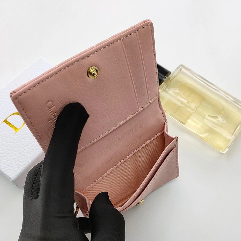 Lady Dior Flap Card Holder Patent Cannage Calfskin Pink WellDesigned 5476