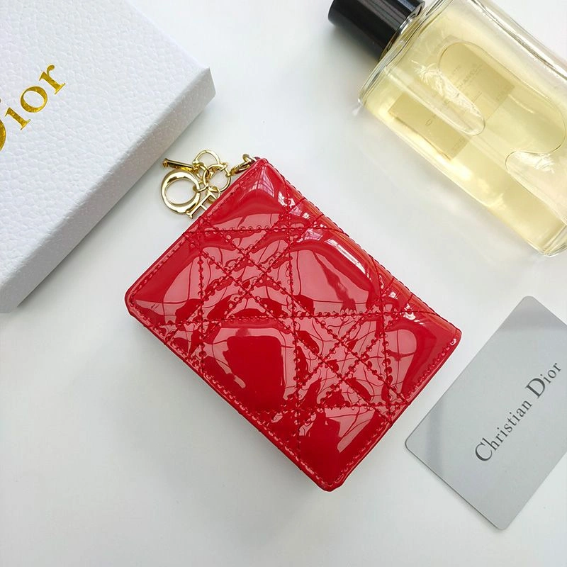 Lady Dior Flap Card Holder Patent Cannage Calfskin Red StreetReady 4413