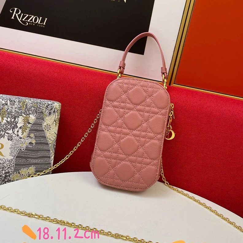 Lady Dior Phone Holder Cannage Lambskin Pink GoodFit 9182