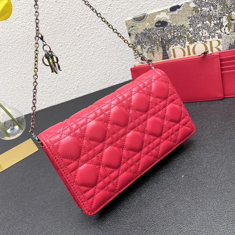 Lady Dior Pouch Emblematic Cannage Lambskin Red AllSeason 4176