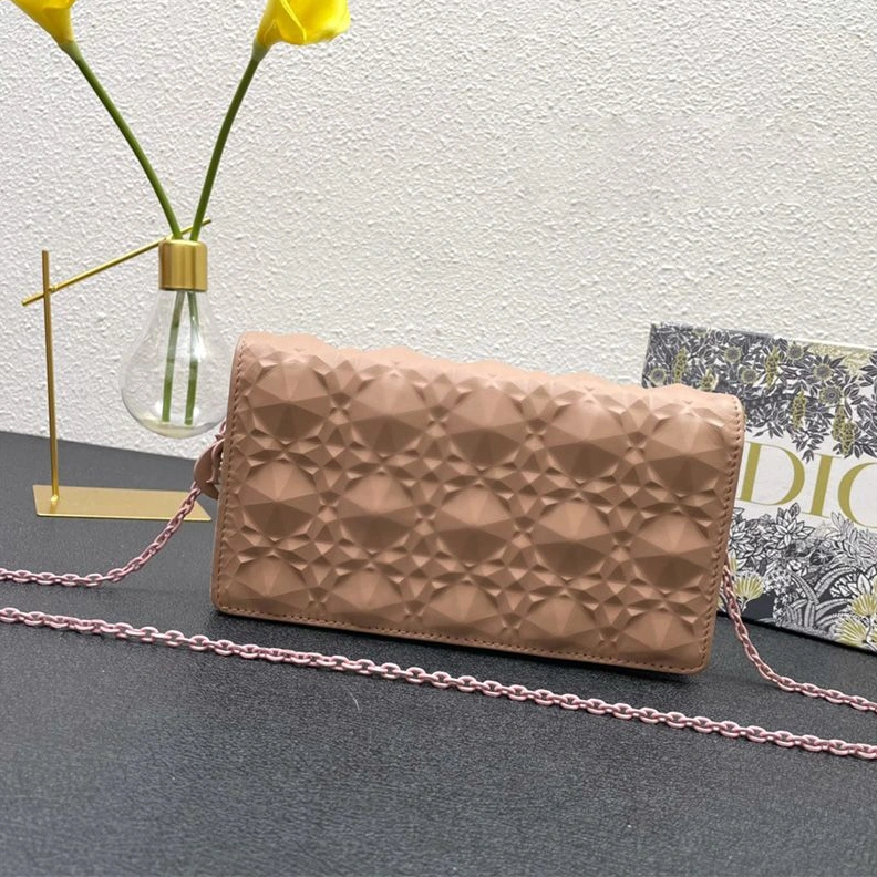Lady Dior Pouch Ultramatte Cannage Lambskin with Diamond Motif Apricot NewStyle 4392