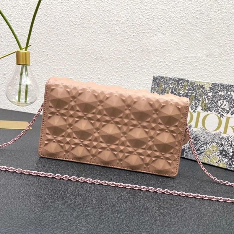 Lady Dior Pouch Ultramatte Cannage Lambskin with Diamond Motif Apricot NewStyle 4392