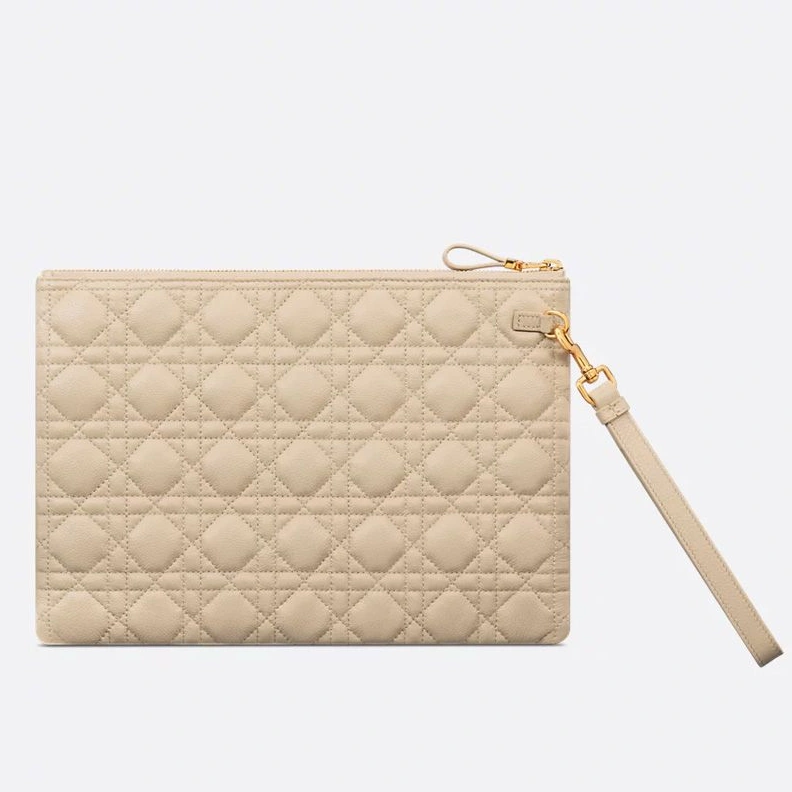 Large Dior Caro Daily Pouch In Supple Cannage Calfskin Apricot Trendy 4611