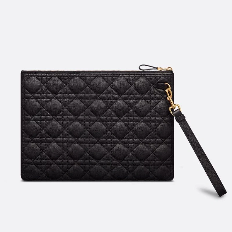 Large Dior Caro Daily Pouch In Supple Cannage Calfskin Black Comfortable 2908