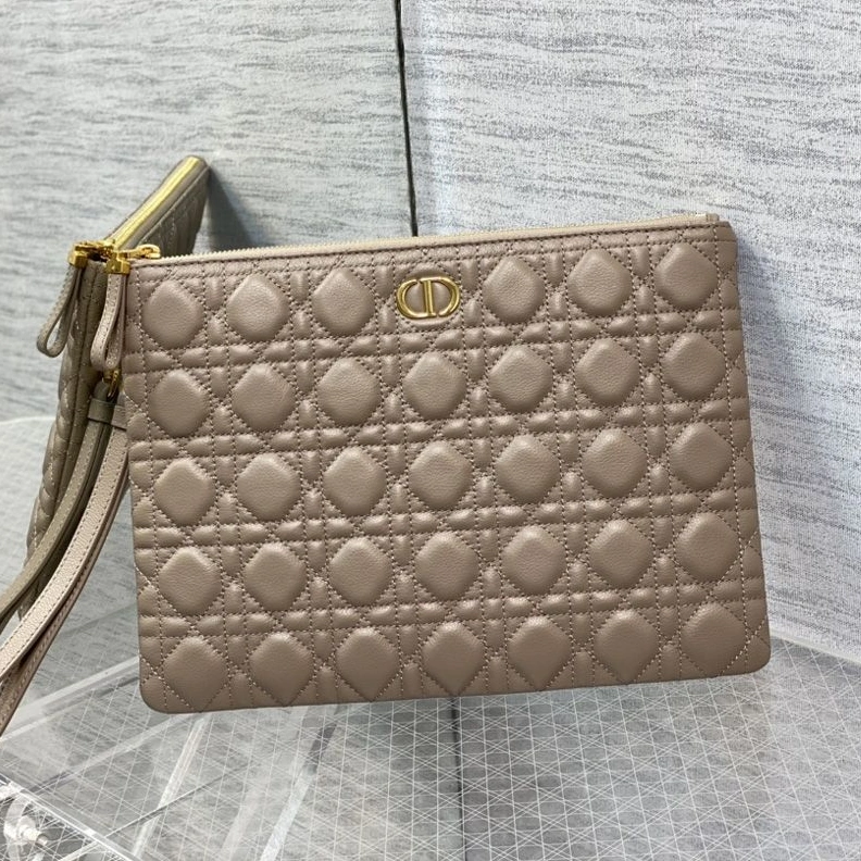 Large Dior Caro Daily Pouch In Supple Cannage Calfskin Taupe HighQuality 2751