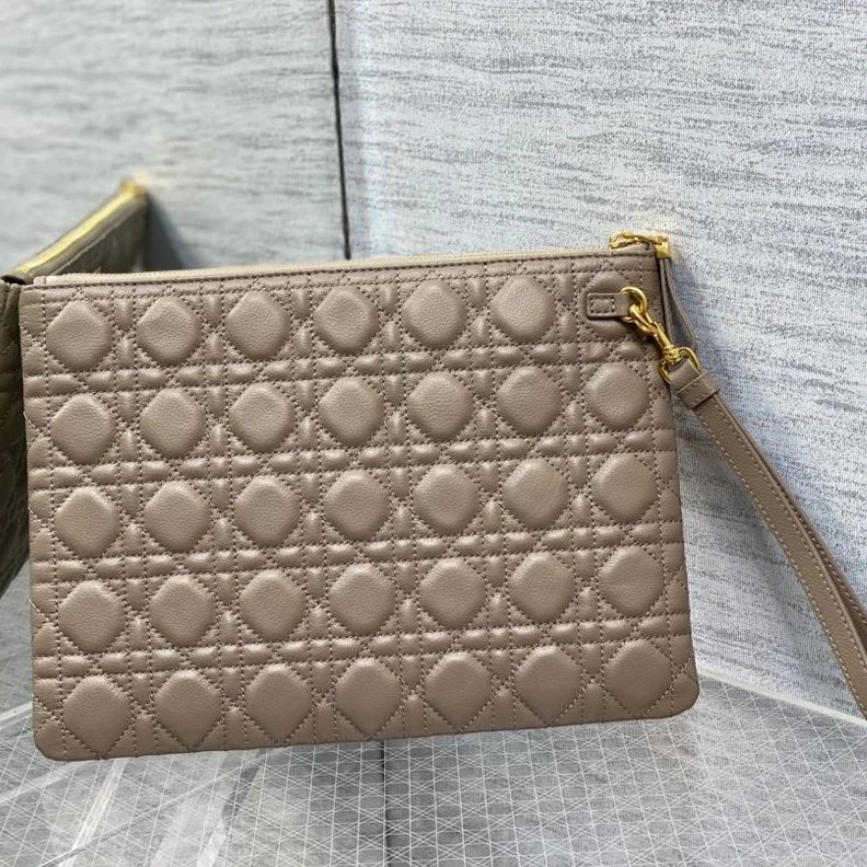 Large Dior Caro Daily Pouch In Supple Cannage Calfskin Taupe HighQuality 2751