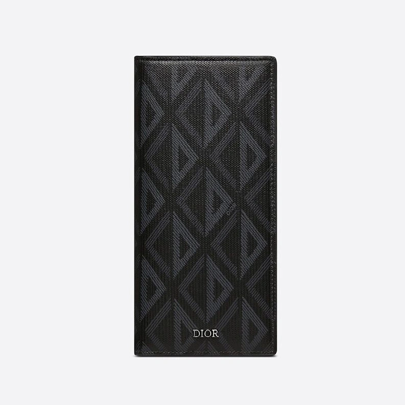 Large Dior Vertical Wallet CD Diamond Motif Canvas Black BestValue 612