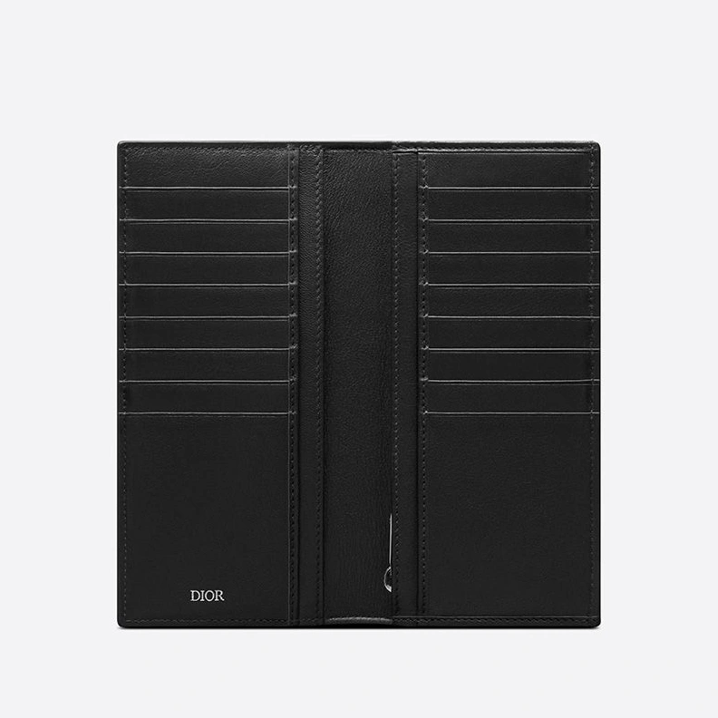 Large Dior Vertical Wallet CD Diamond Motif Canvas Black BestValue 612
