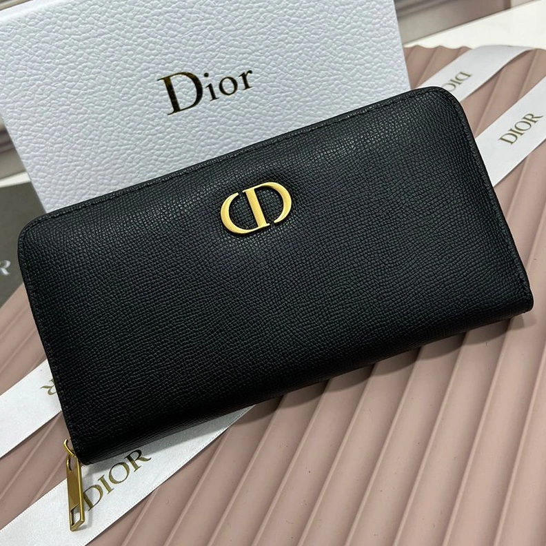 Large Dior Zip Wallet Grained Calfskin With CD Icon Signature Black StreetReady 6630