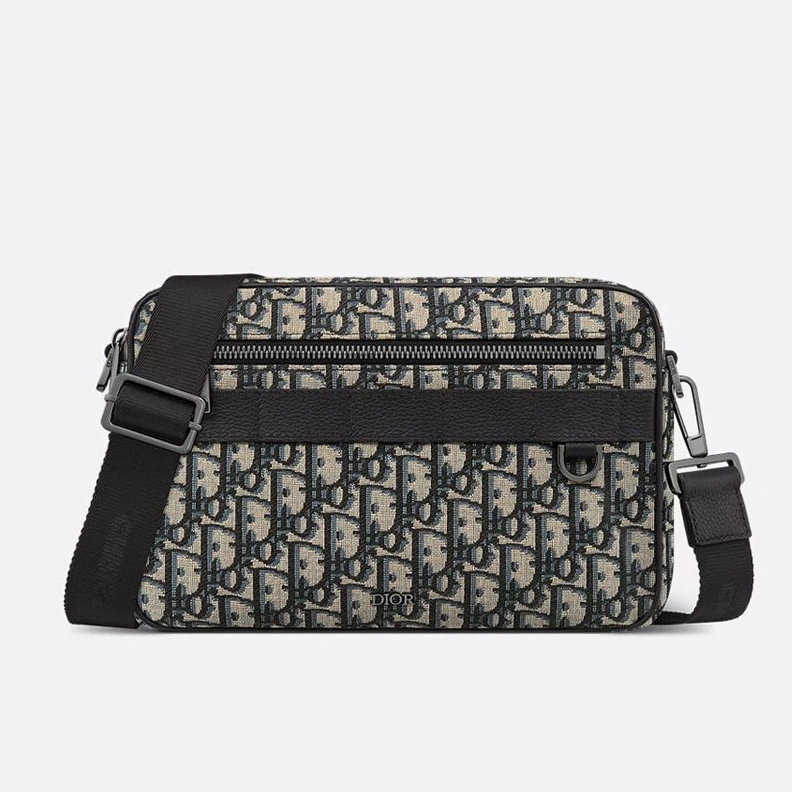 Maxi Dior Safari Bag with Strap In Oblique Motif Canvas Blue StreetReady 7587