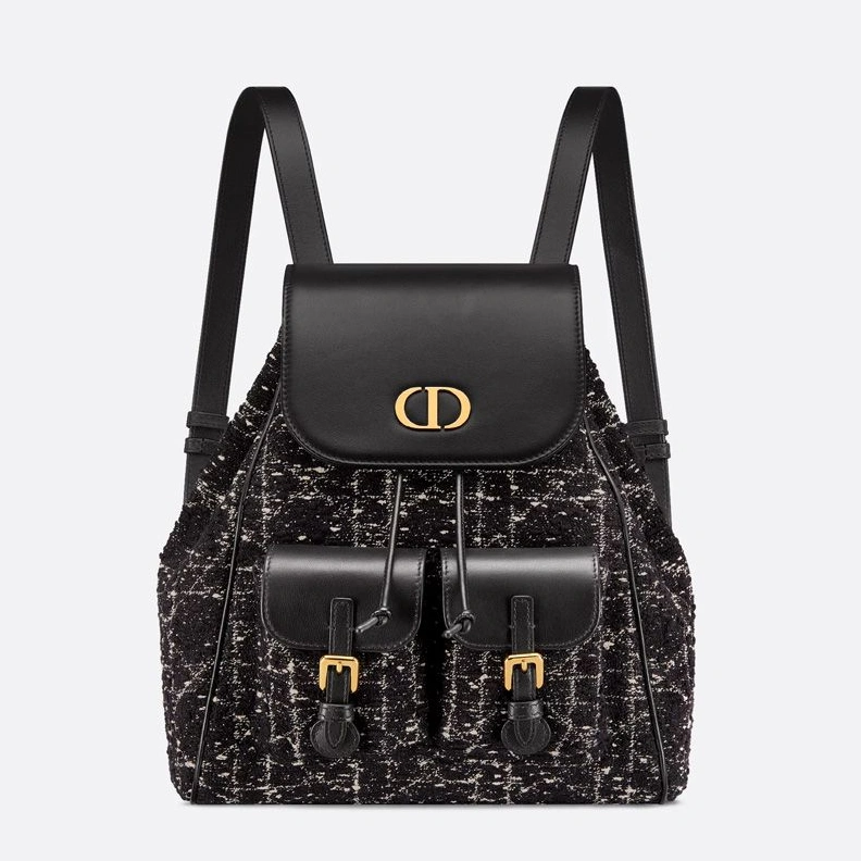 Medium Dior Caro Backpack In Cannage Motif Tweed Black Affordable 9628