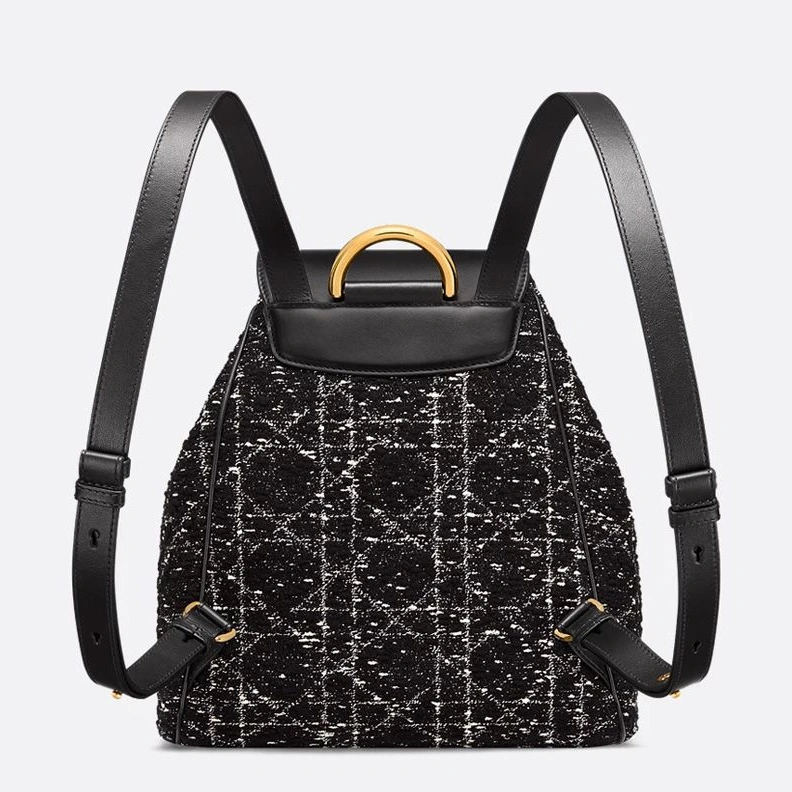Medium Dior Caro Backpack In Cannage Motif Tweed Black Affordable 9628