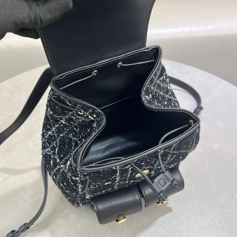 Medium Dior Caro Backpack In Cannage Motif Tweed Black Affordable 9628