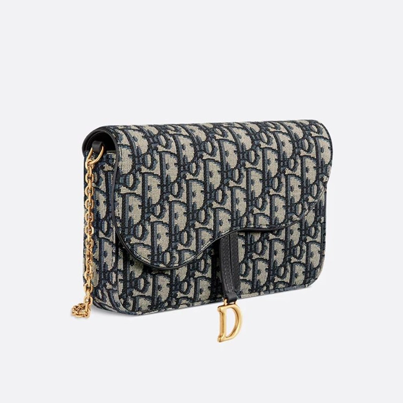 Medium Dior Saddle Pouch with Chain In Oblique Motif Canvas Blue HighQuality 227