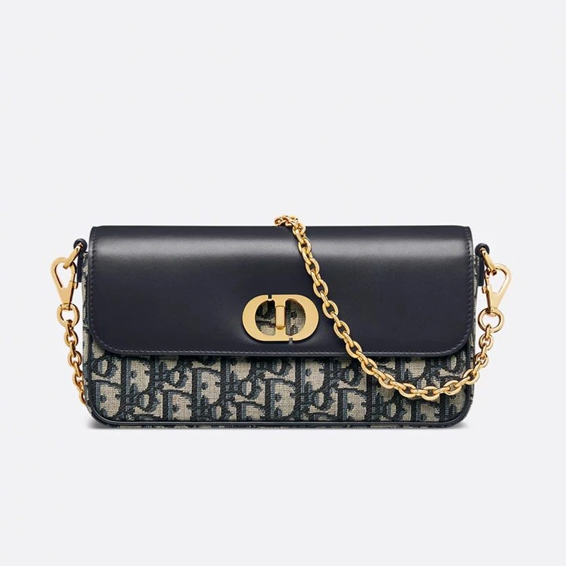 Mini Dior 30 Montaigne Avenue East-West Double Carry Bag In Oblique Motif Canvas and Smooth Calfskin Blue AllSeason 5518