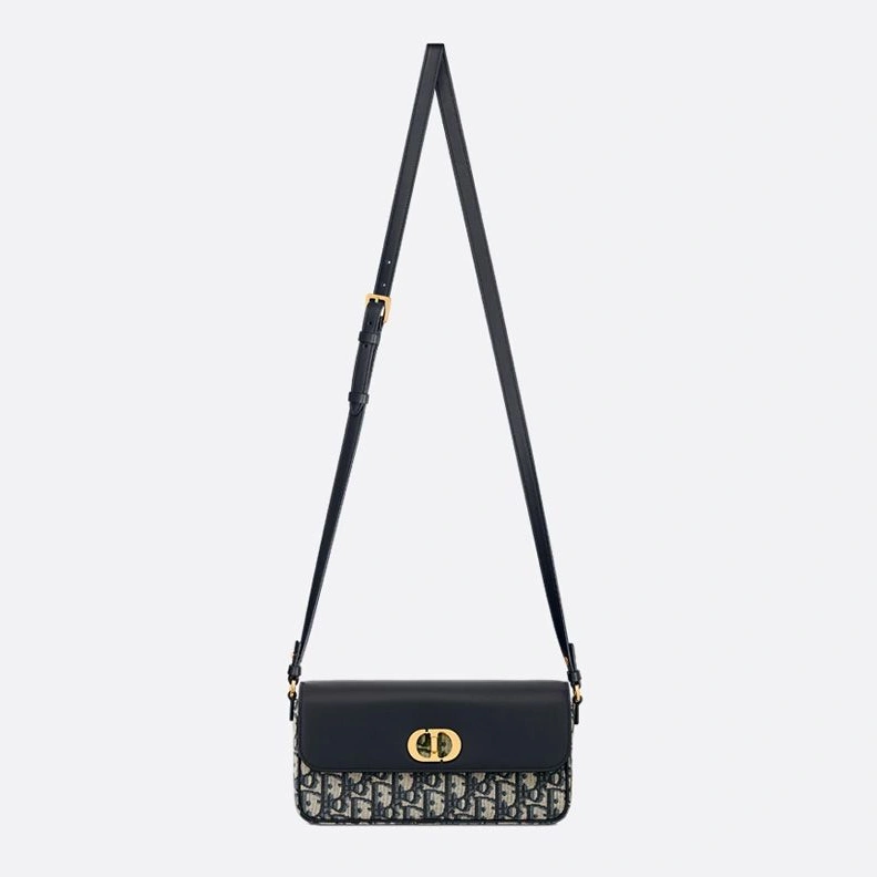 Mini Dior 30 Montaigne Avenue East-West Double Carry Bag In Oblique Motif Canvas and Smooth Calfskin Blue AllSeason 5518