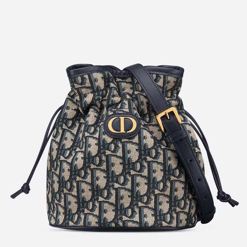 Mini Dior 30 Montaigne Bucket Bag In Oblique Motif Canvas Blue Affordable 9802