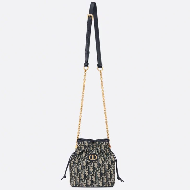 Mini Dior 30 Montaigne Bucket Bag In Oblique Motif Canvas Blue Affordable 9802