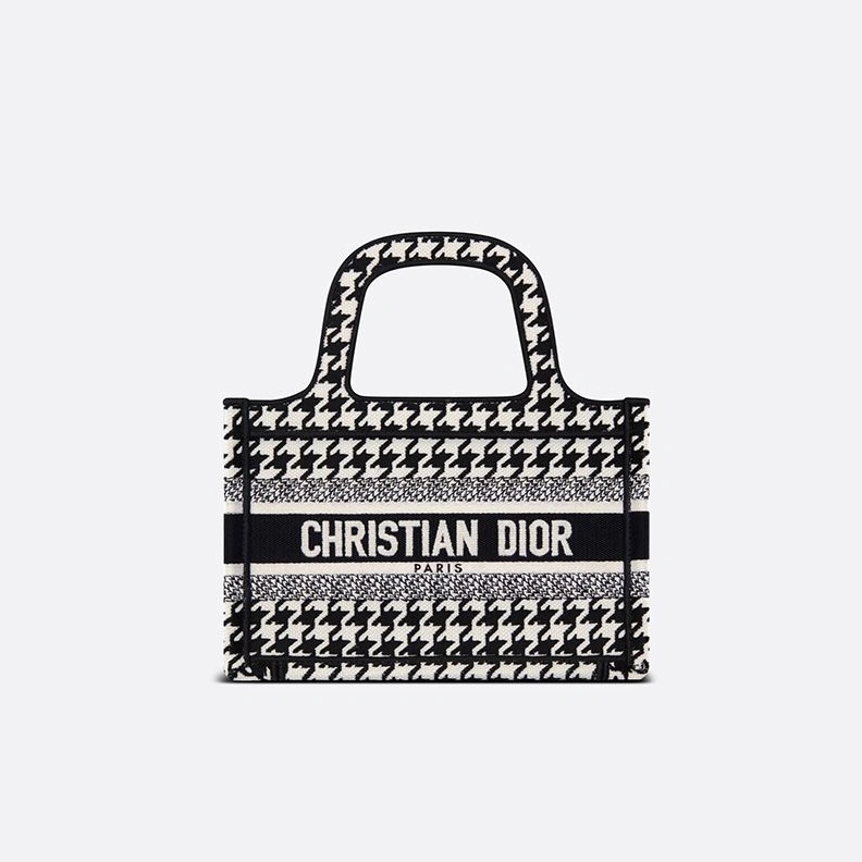 Mini Dior Book Tote In Macro Houndstooth Motif Canvas Black UrbanStyle 3910