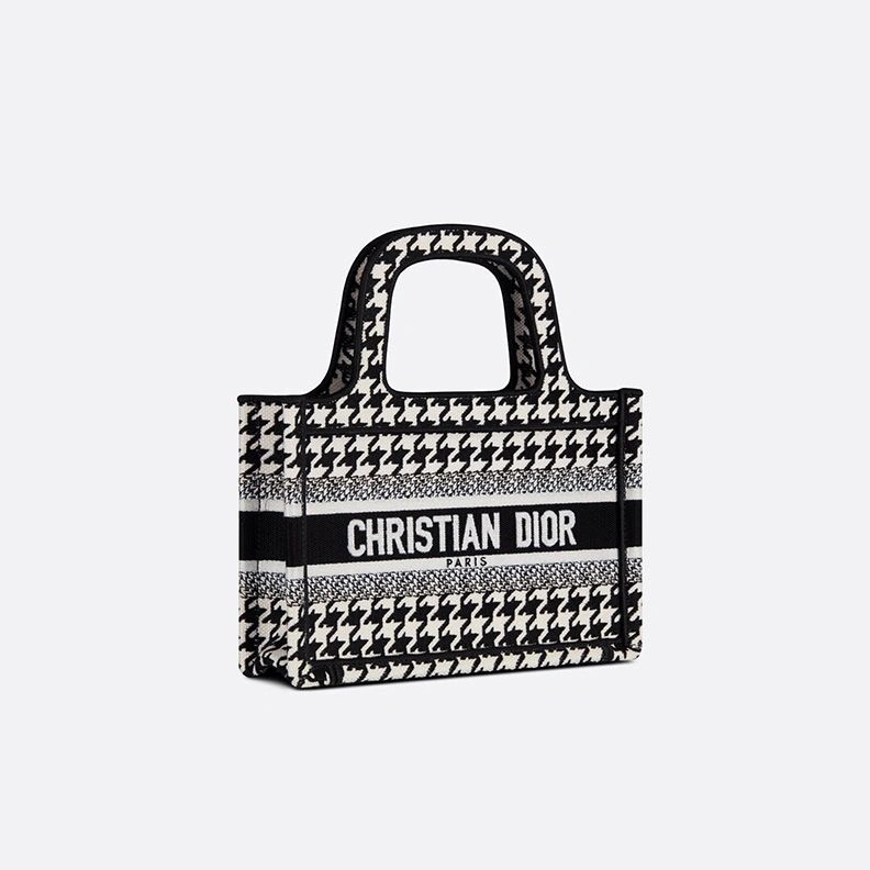 Mini Dior Book Tote In Macro Houndstooth Motif Canvas Black UrbanStyle 3910