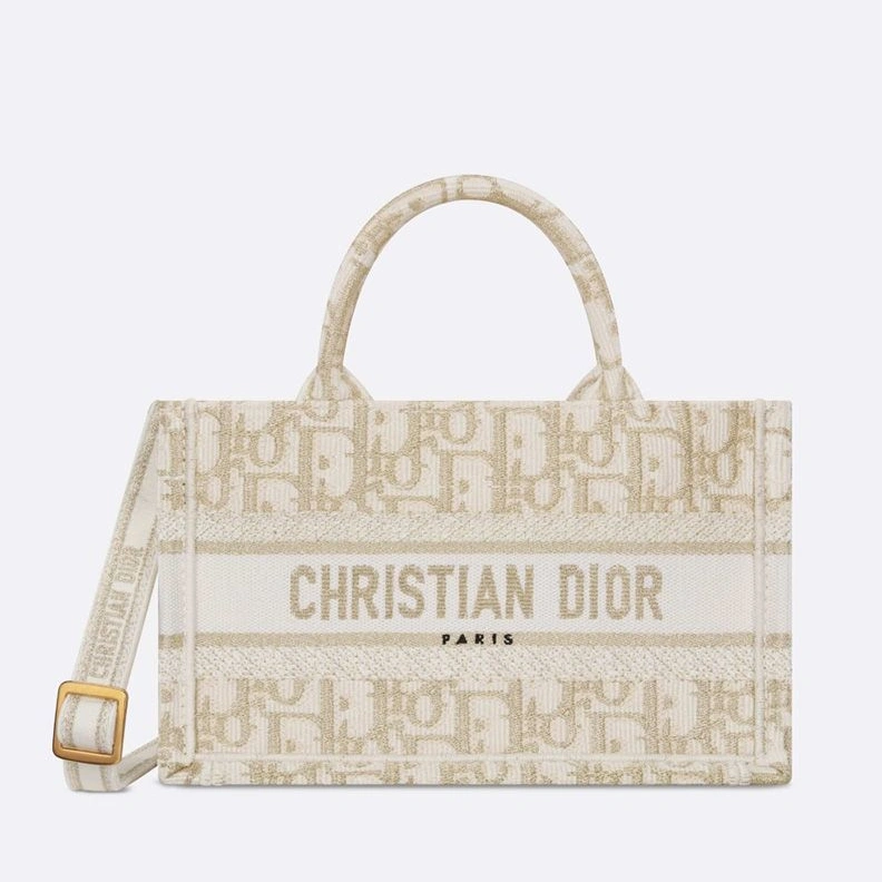 Mini Dior Book Tote with Strap In Oblique Motif Canvas White Gold Popular 3242