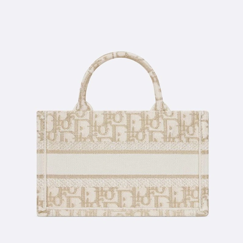 Mini Dior Book Tote with Strap In Oblique Motif Canvas White Gold Popular 3242