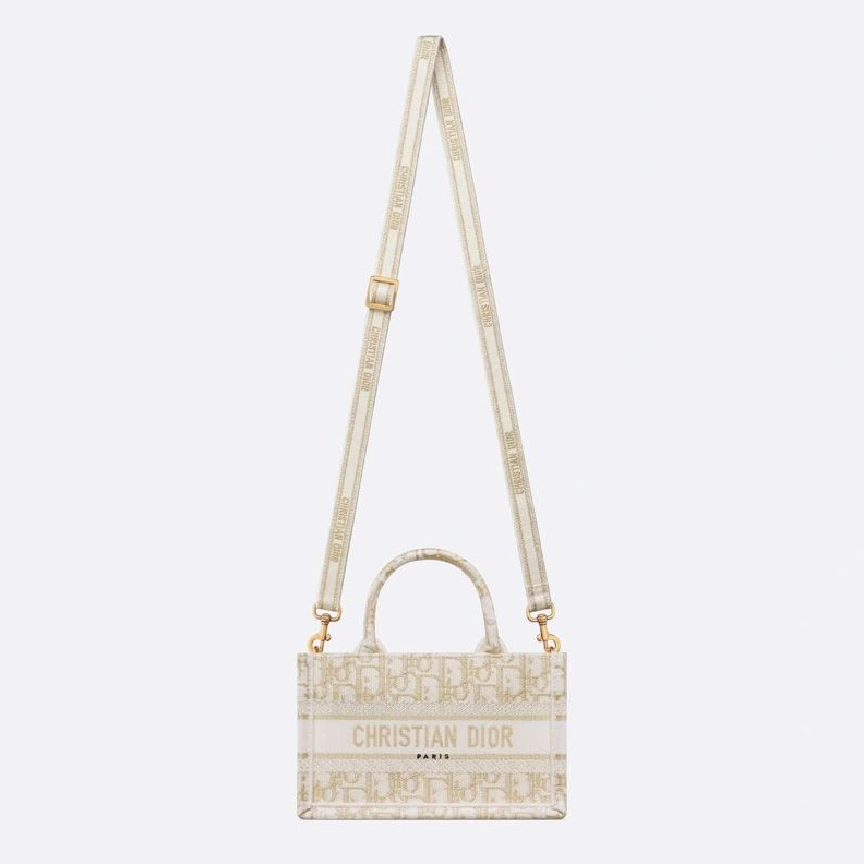 Mini Dior Book Tote with Strap In Oblique Motif Canvas White Gold Popular 3242