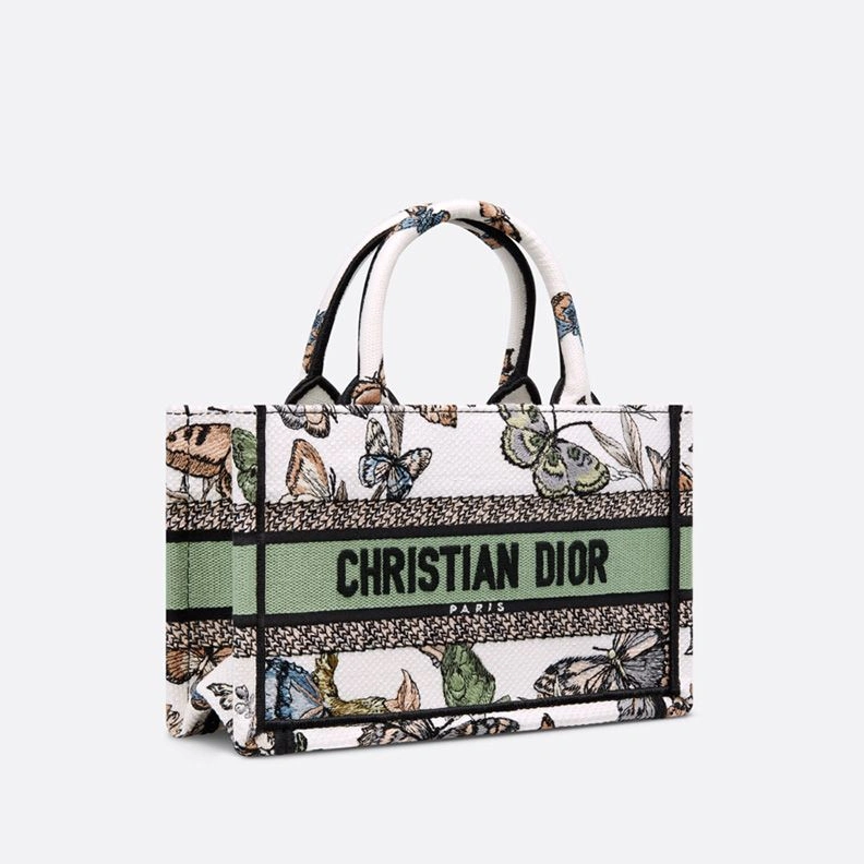 Mini Dior Book Tote with Strap In Toile de Jouy Mexico Motif Canvas White Green EasyMatch 6382
