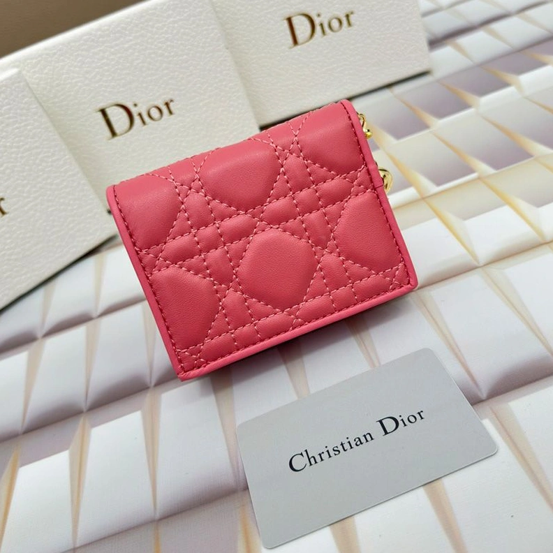 Mini Lady Dior Flap Card Holder Cannage Lambskin Pink TopPick 9634