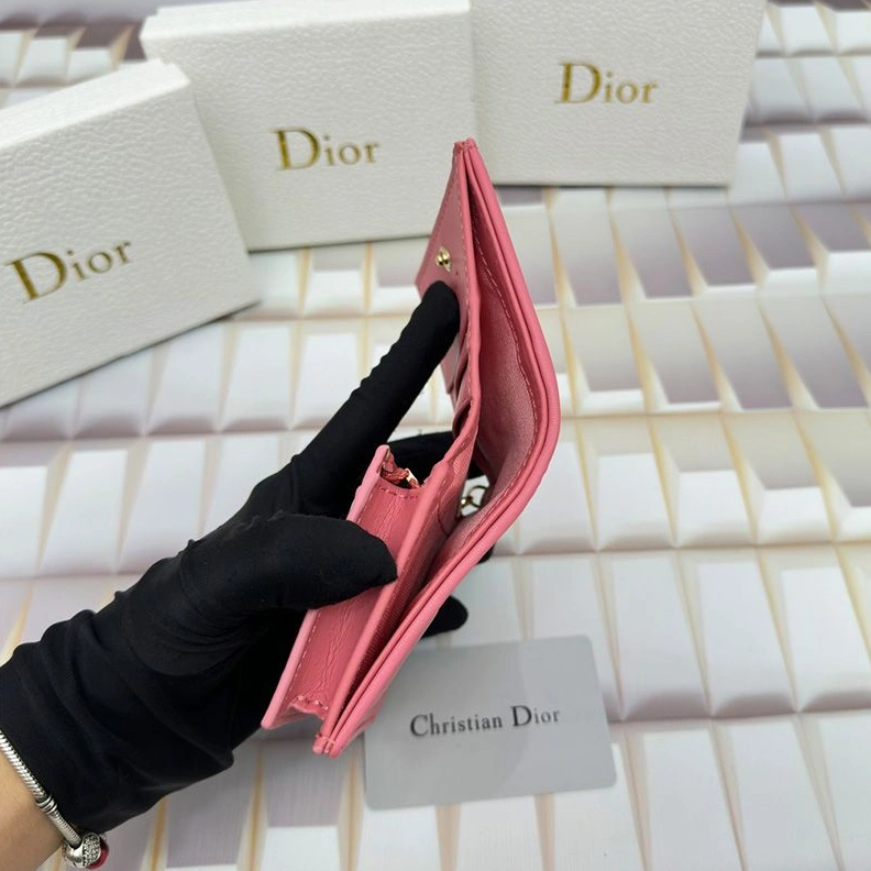 Mini Lady Dior Flap Card Holder Cannage Lambskin Pink TopPick 9634