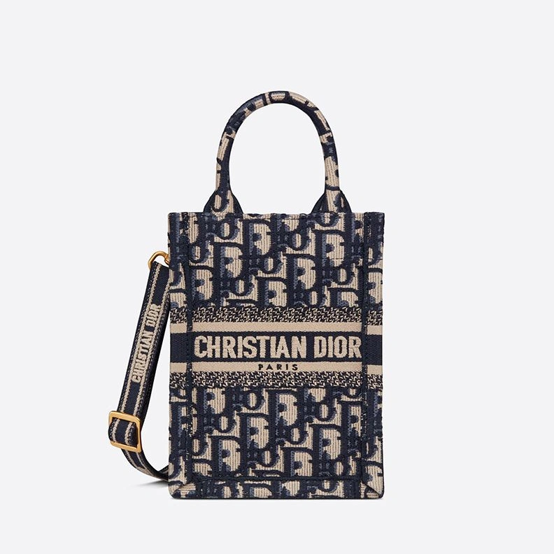 Mini Vertical Dior Book Tote with Strap In Oblique Motif Canvas Blue BestValue 4077