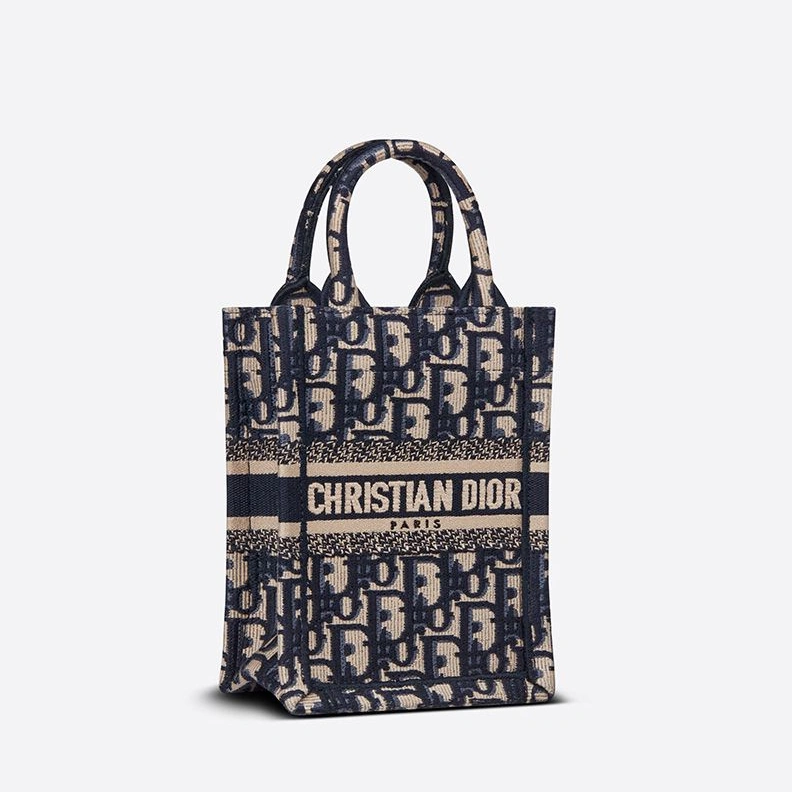 Mini Vertical Dior Book Tote with Strap In Oblique Motif Canvas Blue BestValue 4077