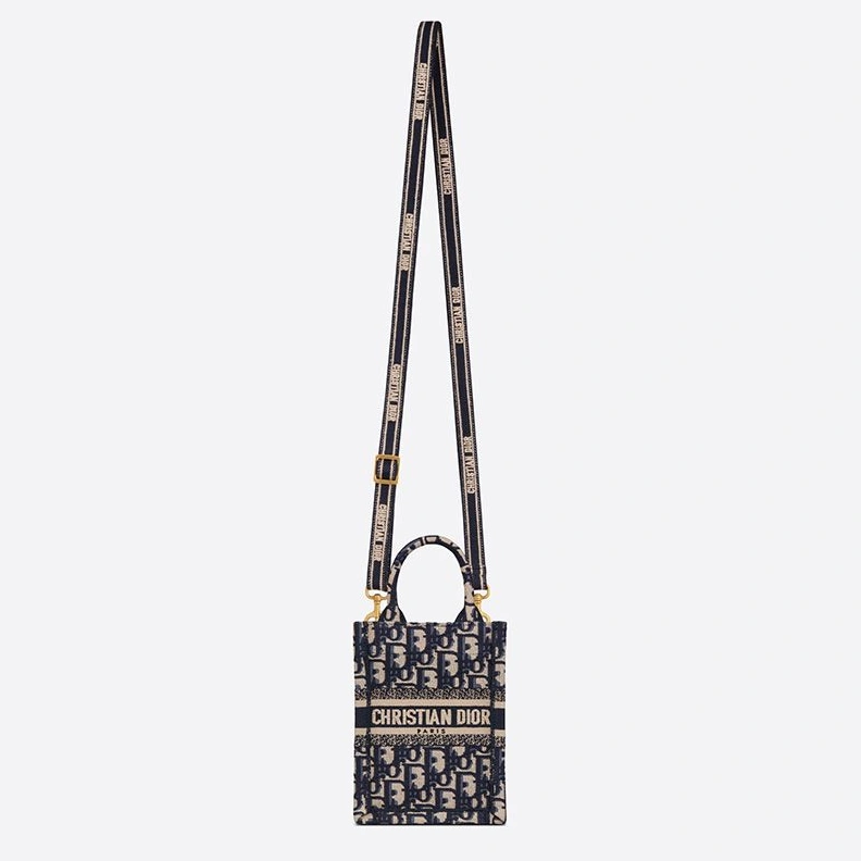Mini Vertical Dior Book Tote with Strap In Oblique Motif Canvas Blue BestValue 4077