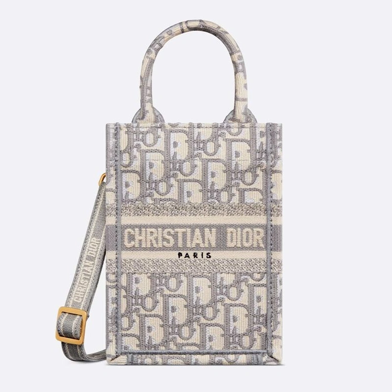 Mini Vertical Dior Book Tote with Strap In Oblique Motif Canvas Grey AllSeason 609