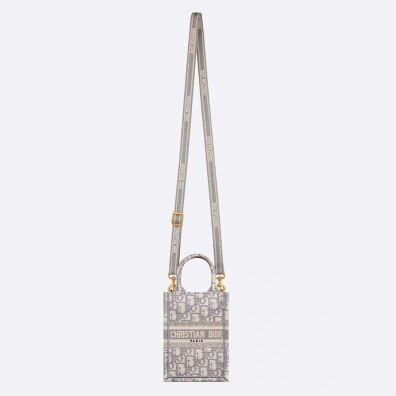 Mini Vertical Dior Book Tote with Strap In Oblique Motif Canvas Grey AllSeason 609
