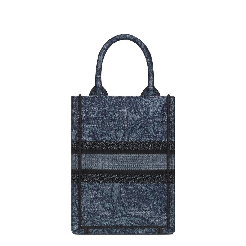 Mini Vertical Dior Book Tote with Strap In Toile De Jouy Motif Denim Navy Blue GoodFit 2701