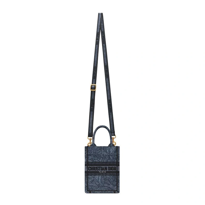 Mini Vertical Dior Book Tote with Strap In Toile De Jouy Motif Denim Navy Blue GoodFit 2701